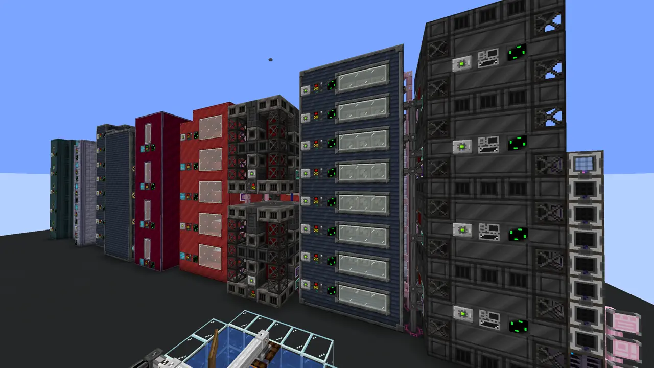 Front view of Circuittown, with towers of parallel machines
