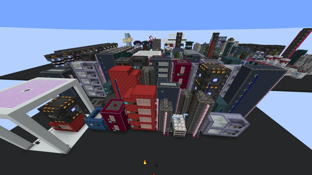 Back view of Circuittown, with more towers and a cleanroom
