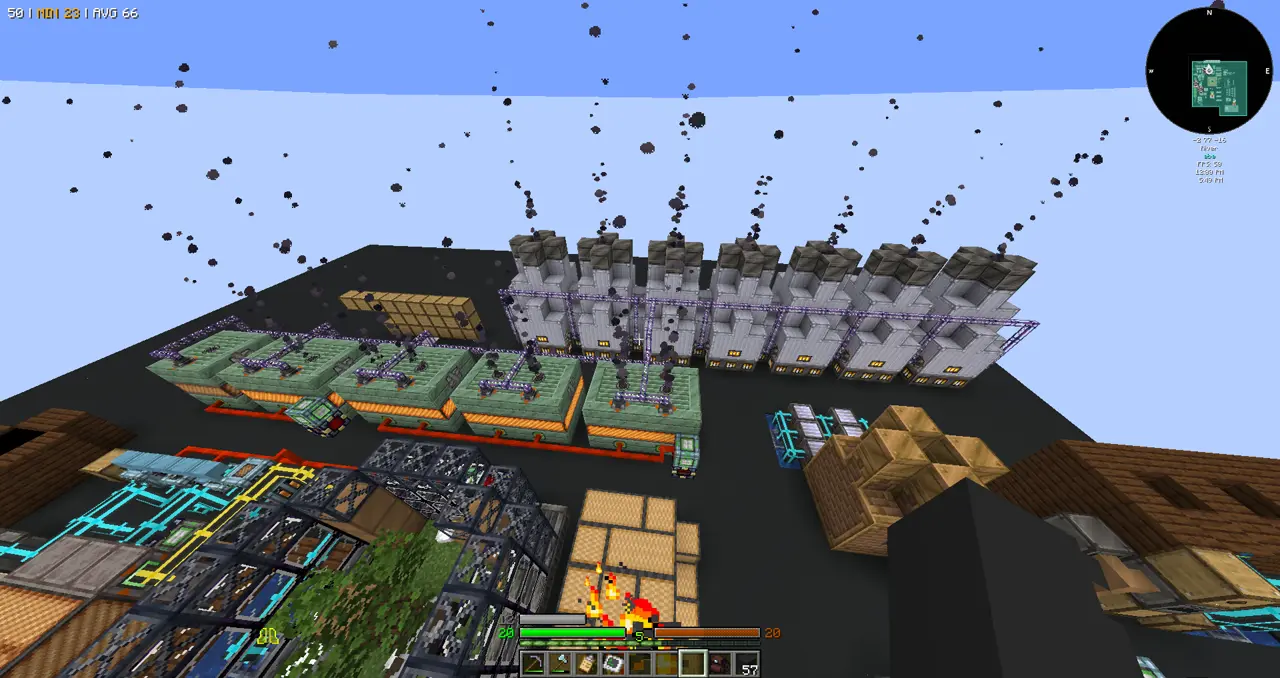Several ore processing factories in a row