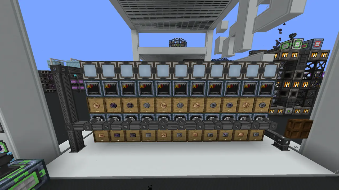 Many machines in a row producing all the kinds of wafers and chips